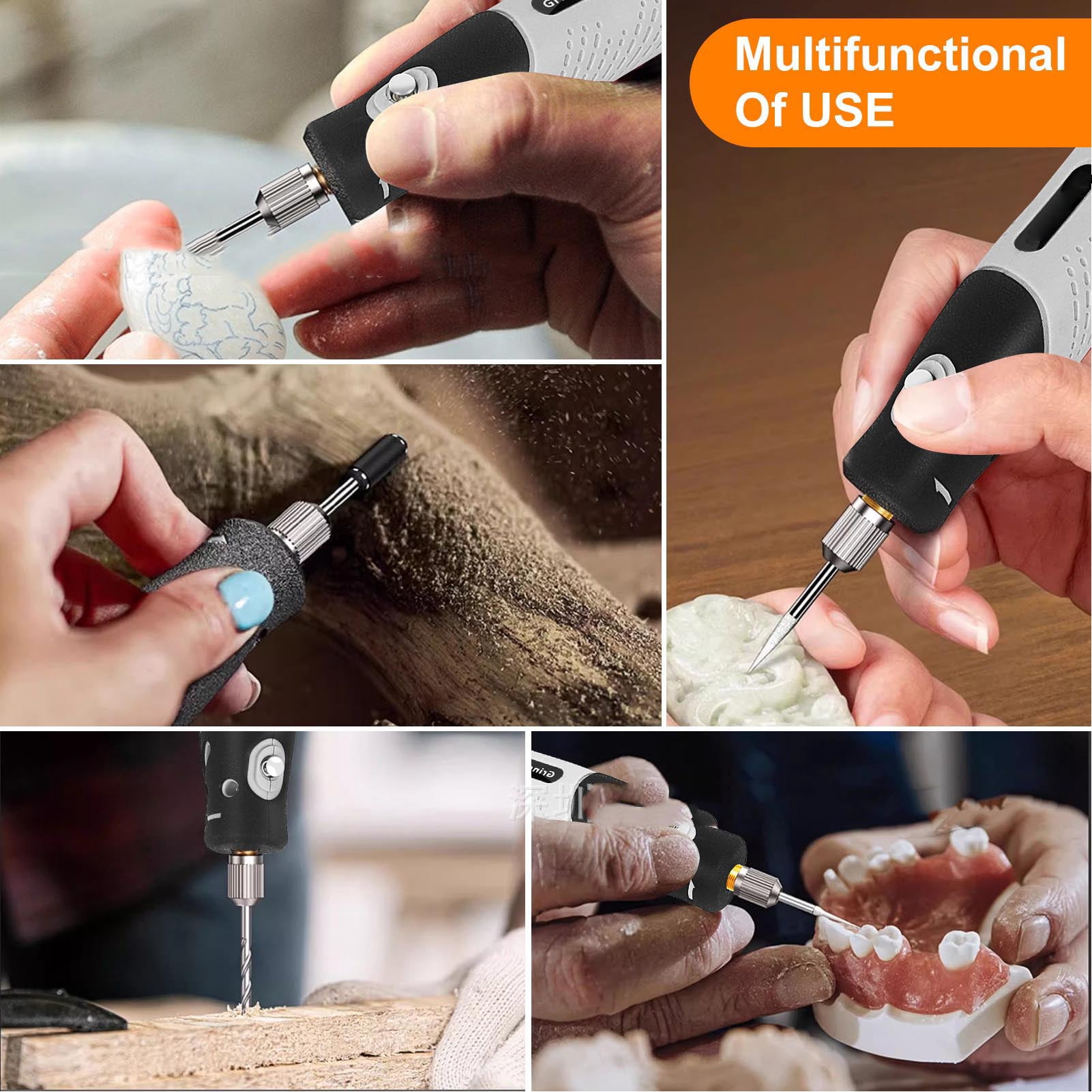 Suodoka 113Pcs Mini Rotary Tool Multifunctional Handheld Portable Engraving Pen Set for Jadestone Wood Metal 5V (7.87 inches / 20 cm)