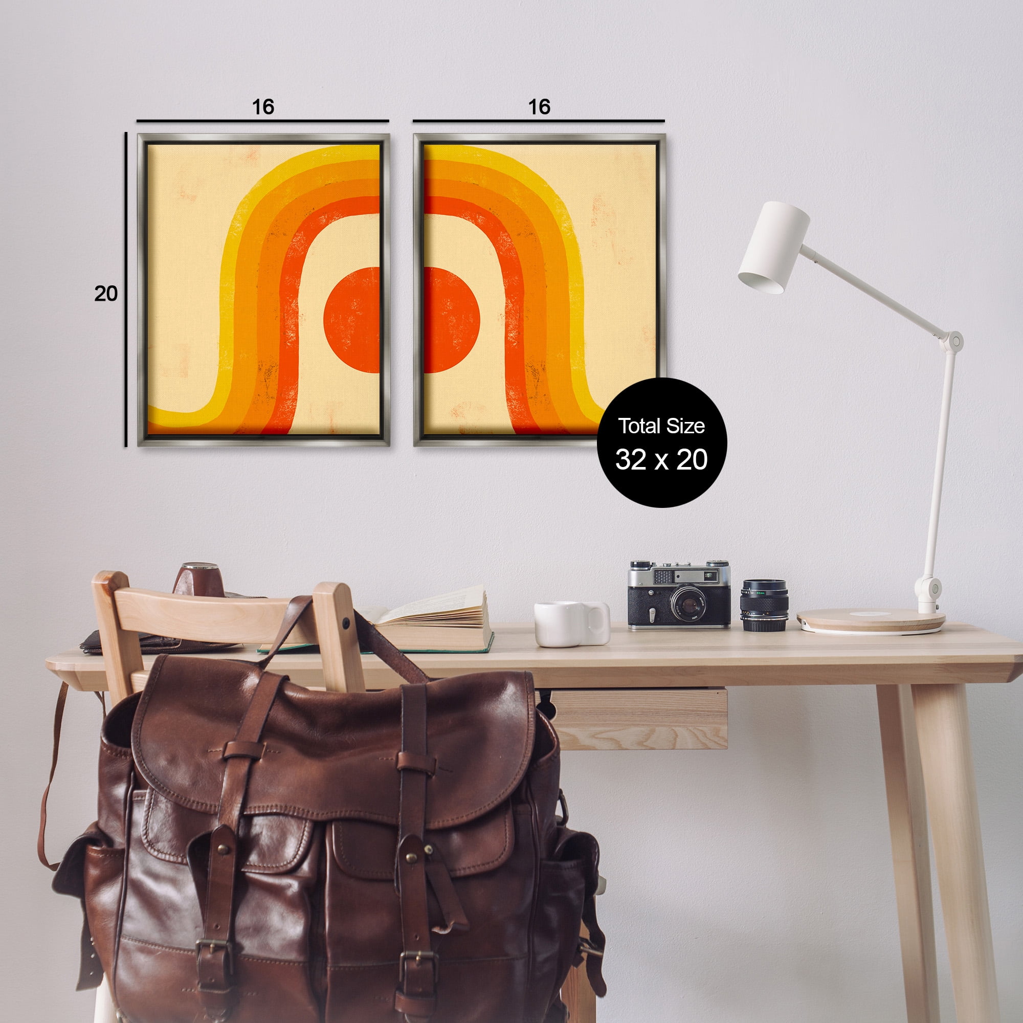 Stupell Industries Sun Setting Under Warm Tone Rainbow Abstract Painting Gray Floater Framed Canvas Art Print Wall Art, 17 x 21, Set of 2
