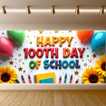 thumbnail image 6 of LUUFILx 100th Day of School Backdrop Kids Celebration Party Supplies Balloons and Crayons Decoration Banner Classroom Background Photography Props, 6 of 9