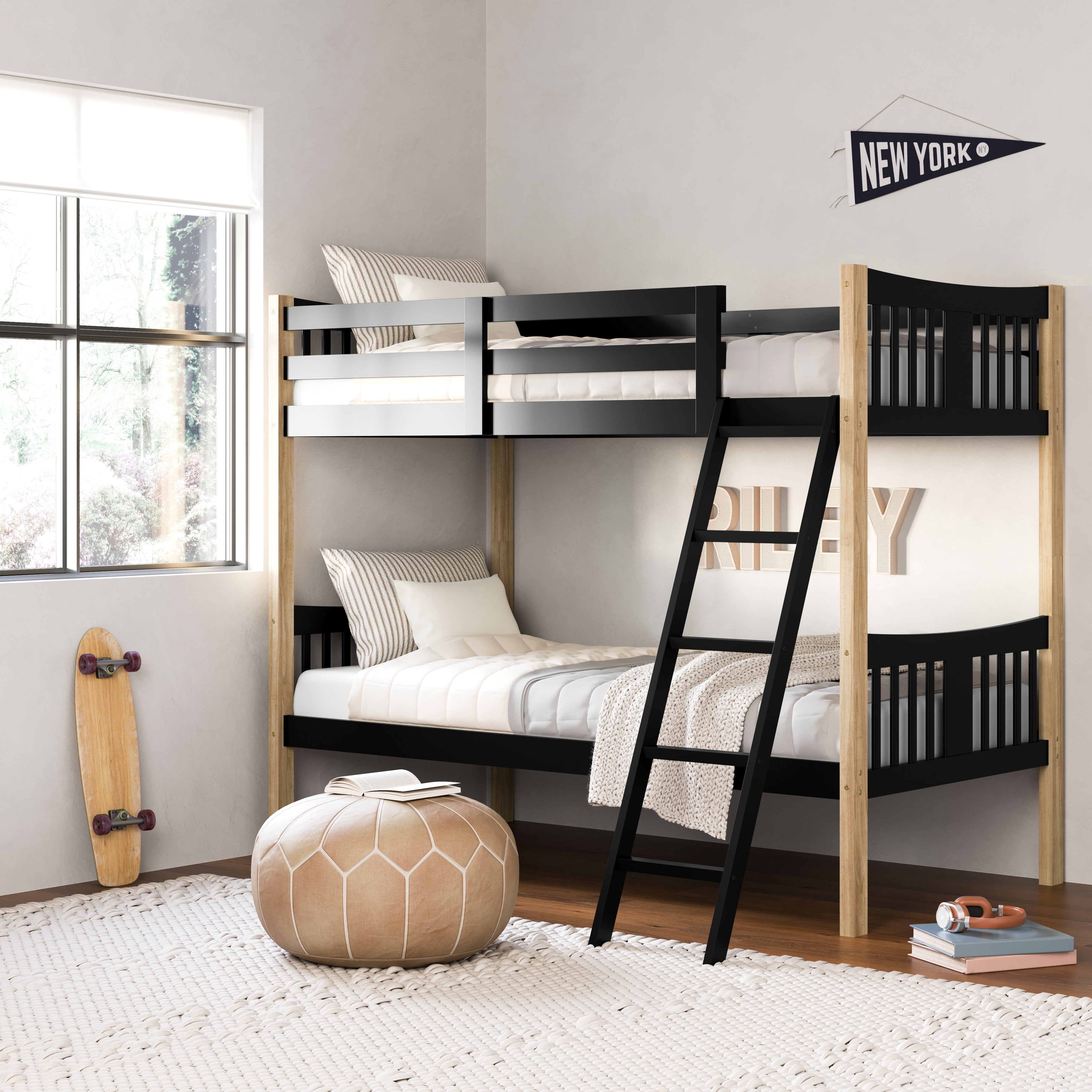 Storkcraft Caribou Twin over Twin Bunk Bed, Black with Natural