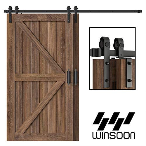 WINSOON 8FT Single Track Bypass Barn Door Hardware Double Doors Kit