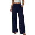 thumbnail image 2 of Women Palazzo Pants Summer Flowy Wide Leg High Waist Lounge Trousers with Pockets 2026 Casual Beach Vacation Navy L, 2 of 10