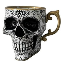 Japceit Skull Coffee Mug, Gothic Porcelain Tea Cup with Gold Trim, Unique Bonehead Design Ceramic Cup, Ideal for Coffee, Tea, and Halloween Party Decor
