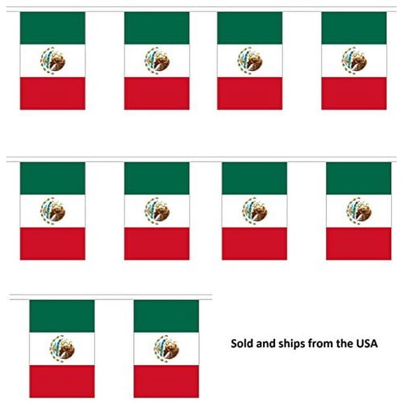 10' Mexico String Flag Party Bunting Has 10 Mexican 6"x9" Polyester Banner Flags Attached, Popular For School Classroom, Bars, Restaurants, World Cup Theme Parties