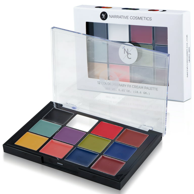 Narrative Cosmetics 12 Color Primary FX Quick Drying Cream Makeup Palette  for Special Effects - Waterproof SFX Makeup for Professional Makeup Artists