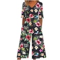 thumbnail image 2 of BEFOKA Women Jumpsuits Formal 3/4 Sleeve Hawaii Baggy Capri Pants One Piece Jumpsuits with Pocket V Neck Baggy Overalls Floral Going Out Date Night Womens Rompers For Summer M, 2 of 5
