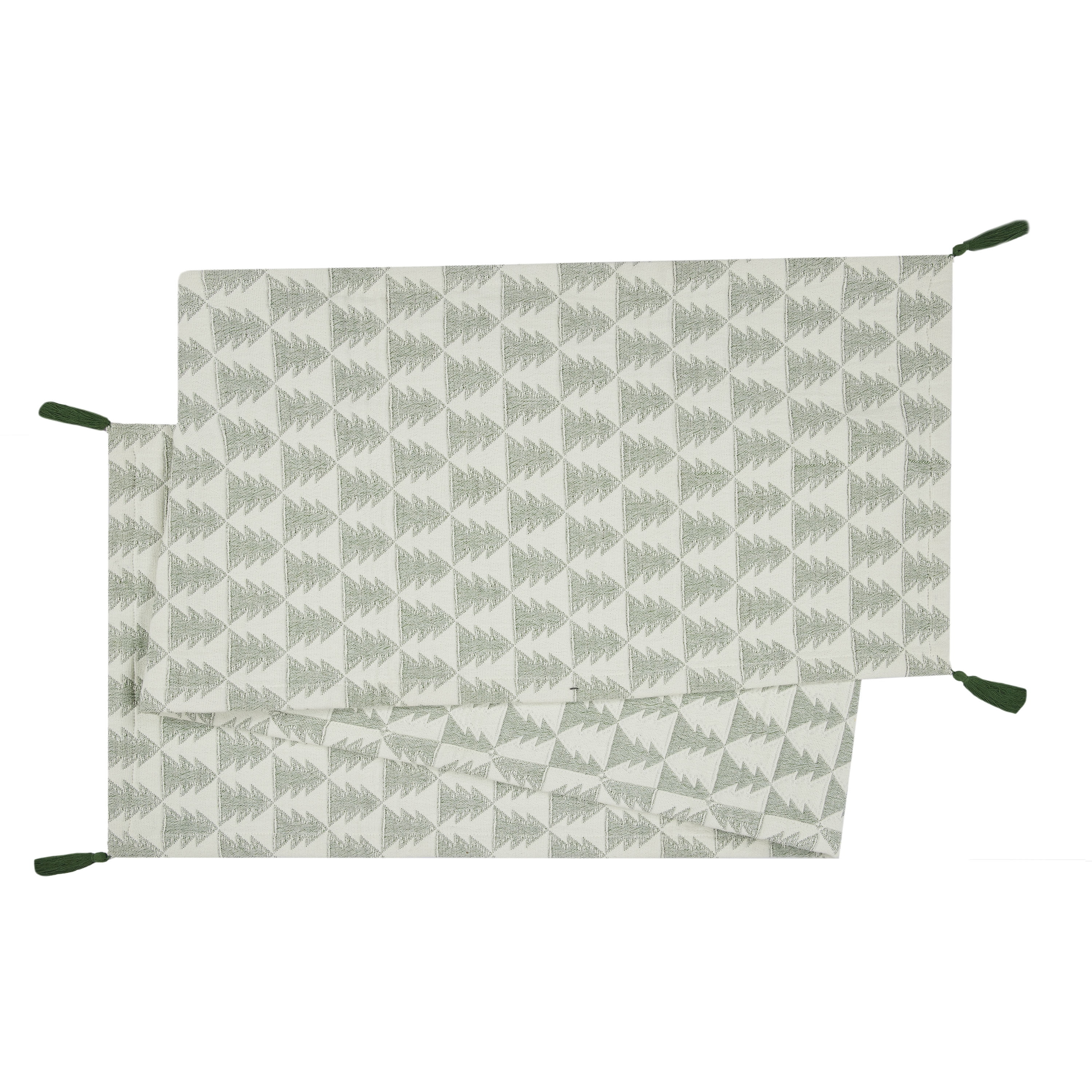 Holiday Trees Jacquard 13" x 72" Table Runner- 100% Cotton, Green