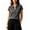 Dark Gray, variant on Women's Collared Short Sleeve Shirts Summer Slimming Ribbed Button Down Blouse Lightweight Plain Daily Wear Tops Black