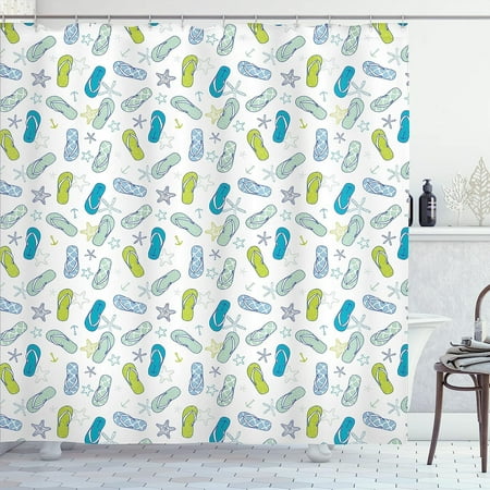 

WBTAYB Nautical Shower Curtain Flops Beach Swimming Summer Season Inspiration Starfish Cloth Fabric Bathroom Decor Set with 69 W x 70 L Almond Green