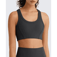 thumbnail image 3 of G4Free Ribbed Crewneck Sports Bras Padded for Women - Racerback Crop Tank Tops Workout Yoga Medium Impact, 3 of 7