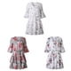 thumbnail image 2 of Vestido de verano floral con manga 3/4 Vestido mini con dobladillo con volantes y cuello en V con tiras para mujer Sweethay FS11722-11, 2 of 7