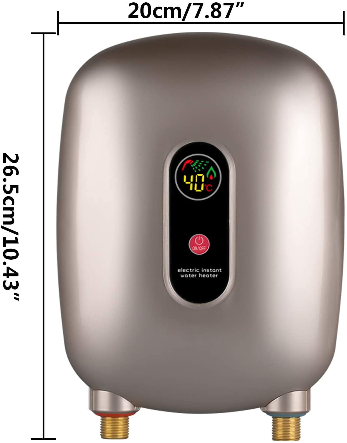 Fichiouy 3KW Electric Water Heater Mini Electric Tankless Instant Hot Water Heater with LCD Display for Bathroom Kitchen Gold
