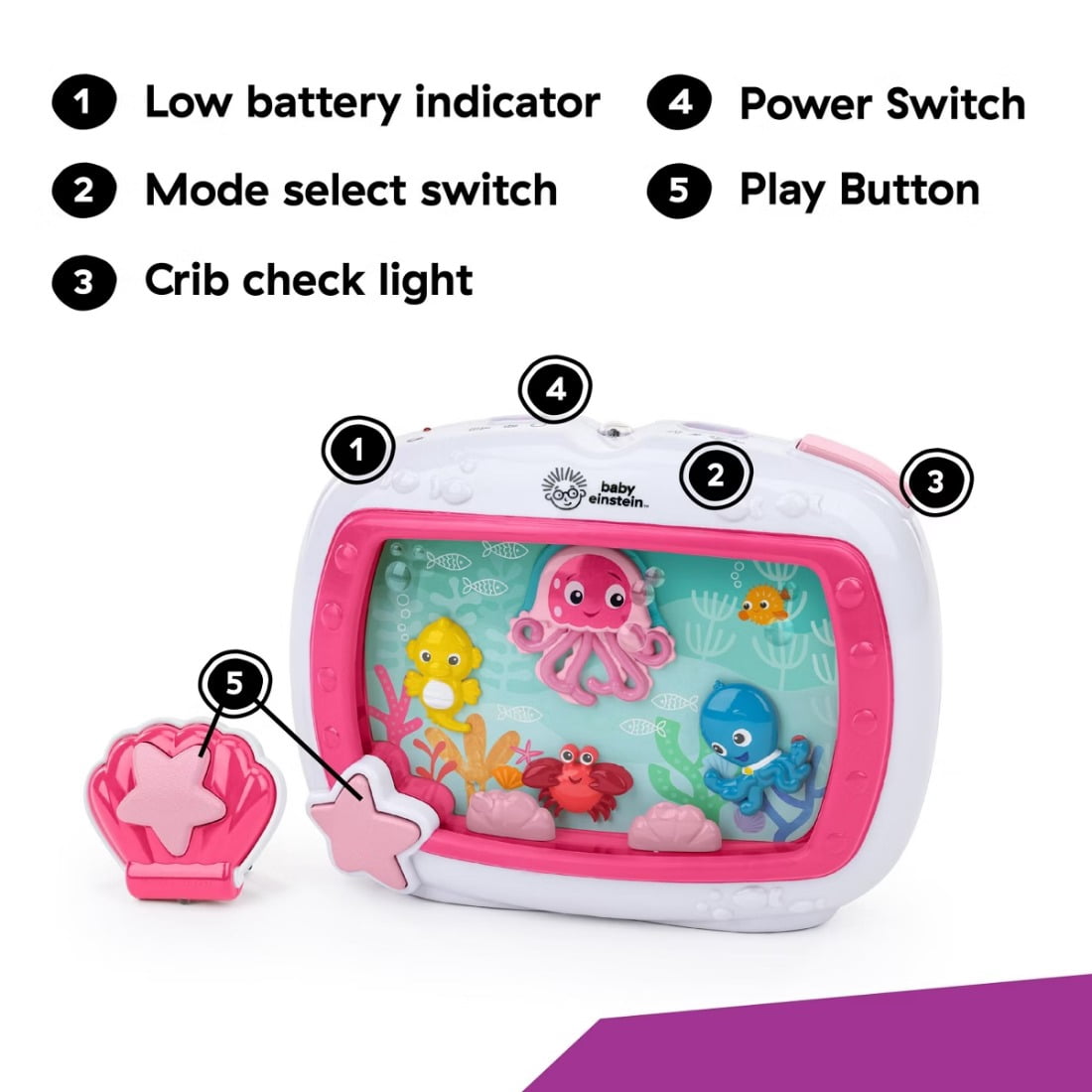 Sea Dreams Soother Musical Crib Toy and Sound Machine for Babies 0-36 Months, 8.7x11.9x5.22 Inches