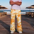 thumbnail image 5 of Men's Camo Cargo Pants Casual Elastic Drawstring Waist wide Leg Pants Lightweight Outdoor Hiking Relaxed Fit trousers with Multi Pockets Yellow S, 5 of 7