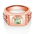 thumbnail image 2 of Gem Stone King 18K Rose Gold Plated Silver 8MM Cushion Green Prasiolite and Moissanite Ring for Men | 2.08 Cttw | (Size 9), 2 of 4