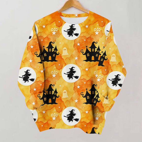 Meichang Womens Oversized Sweatshirt Halloween Fall Halloween Graphic Sweatshirt Crew Neck Casual Long Sleeve Pullover Holiday Family Matching Tops