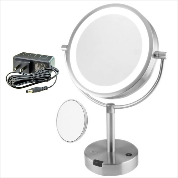 Ovente Lighted Vanity Mirror Tabletop 8 5 1x 5x Magnifier 360 Degree Double Sided 3 Tone Smart Touch Circle Led 15 Min Shut Off Timer Ac Plug Operated Nickel Brushed Mpts8385br1x5x Com Ovente Lighted Vanity Mirror Tabletop, Circular Mirror Tabletop