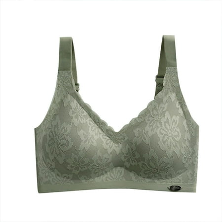 Yyeselk Wireless Bras for Women No Underwire Lace Push Up Bras Full Coverage Comfort Soft Support Bra Padded Adjustable Strap Daily T Shirt Bra Green M