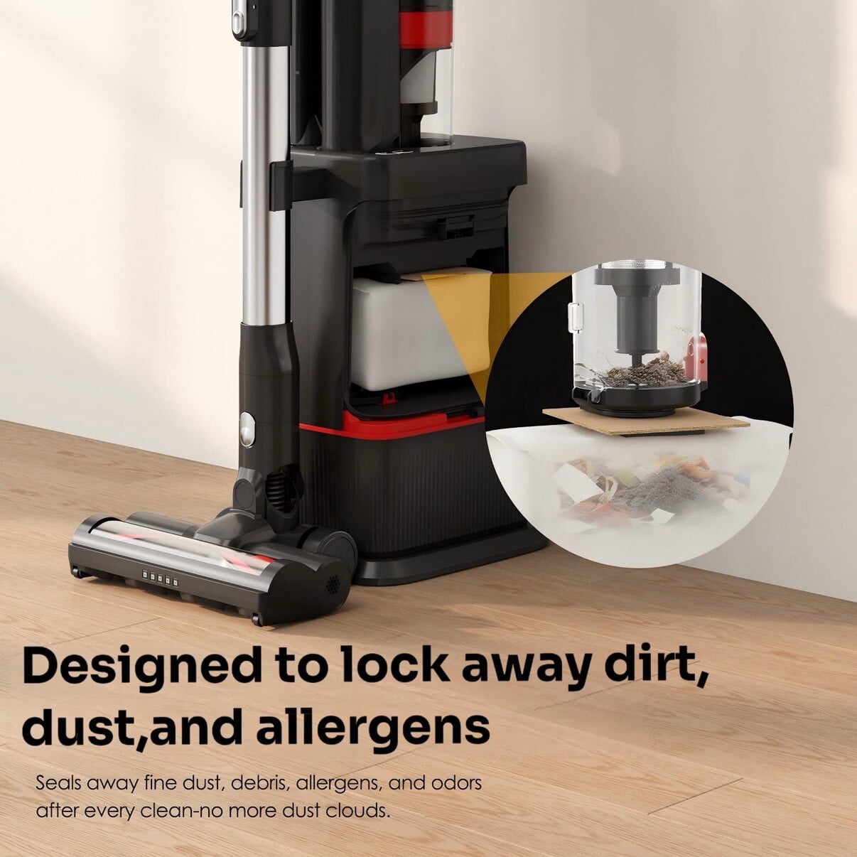 Cordless Vacuum Cleaner, 650W 45KPA 45Mins Self-Standing Vacuum Cleaner with Charging Station for Hard Floor Carpet Car Pet Hair Sofa, Self-Emptying Station, Anti-Tangle Brushroll, LED Headlights