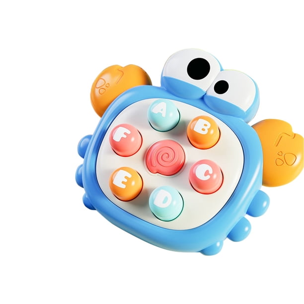 Juguete interactivo con temática de cangrejo para niños, ideal para entrenar la coordinación mano-mano con botones de colores para estimulación sensorial y alivio del estrés.