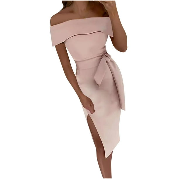 Vestidos Para Mujer Vestidos Con Hombros Descubiertos Sólido Adelgazante Vendaje Split Odeerbi ODB159357