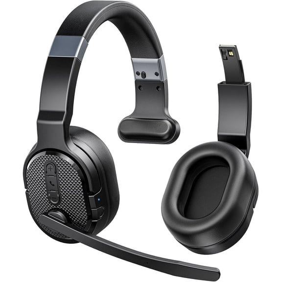 Bluetooth Headset, Trucker Bluetooth Headset with Noise Cancelling Microphone, 50H HD Talktime Wireless Headsets with Detachable Earpad, Single/Dual Mode All-Day Comfort for Driver/Office/Home