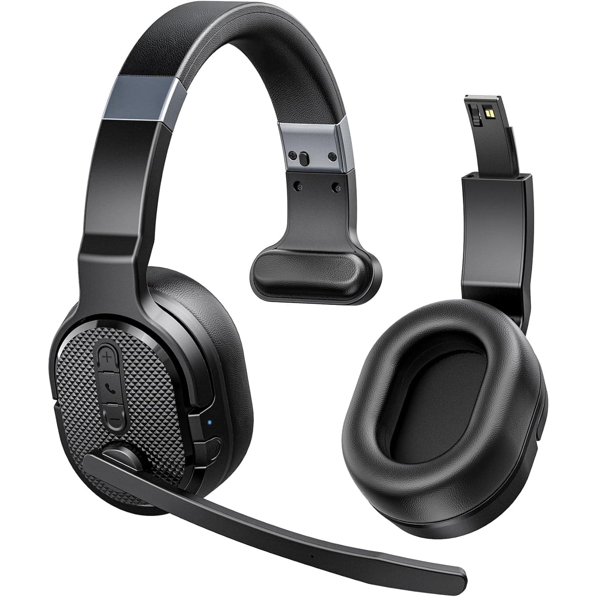 Bluetooth Headset, Trucker Bluetooth Headset with Noise Cancelling Microphone, 50H HD Talktime Wireless Headsets with Detachable Earpad, Single/Dual Mode All-Day Comfort for Driver/Office/Home