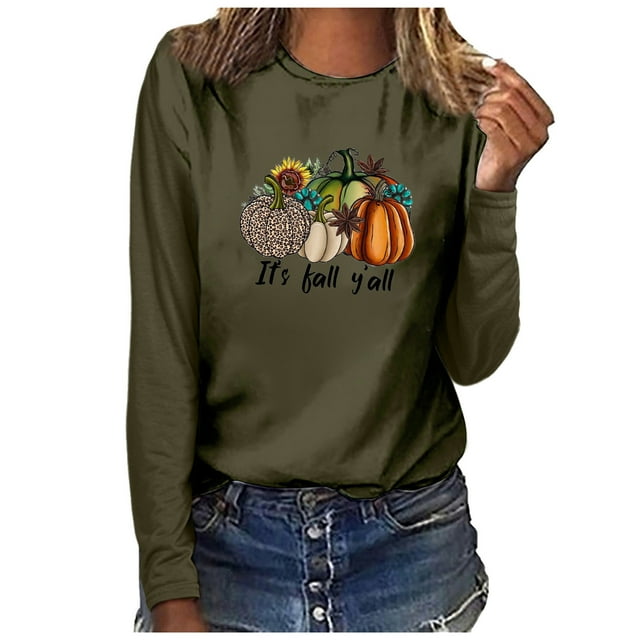 Babysbule Hauts d'Automne pour Femmes C'est l'Automne Yall Femme Col Rond Imprimé Chandail Hauts Manches Longues Blouse