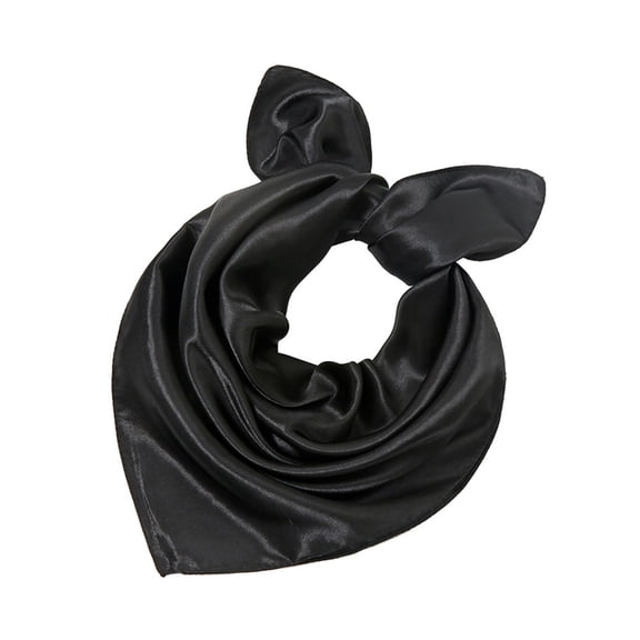 Ljudmp Women's Satin Square Scarf Plain Color Emulation Silk Handkerchief Hair Ribbon Headband Bandana Hair Wrapping Black