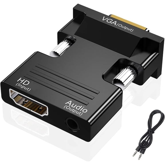 HDTV to VGA Adapter, HD 1080P Audio Video Converter with 3.5mm Jack,Gold-Plated Connector (Female to Male) for Computers,desktops,laptops,PCs,Monitors,projectors,HDTVs,Raspberry Pi,Roku,Xbox,etc