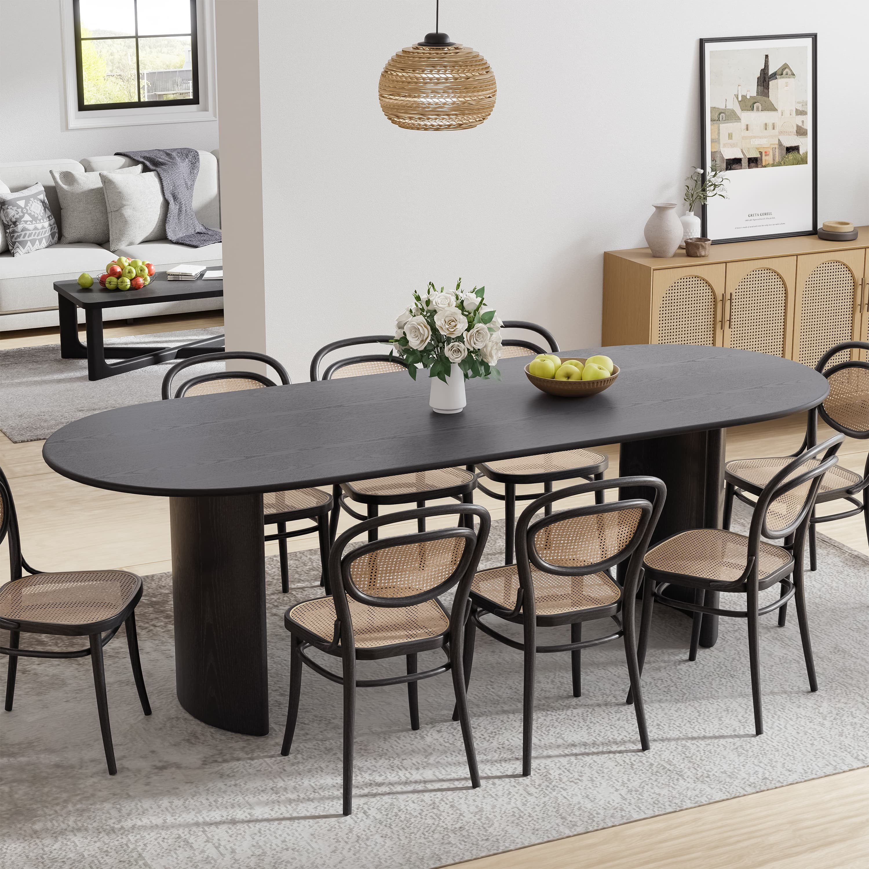 MAYEERTY Modern Black Oval Dining Table with Curved Rounded Legs - Sleek Elegant Kitchen Table for 6-8