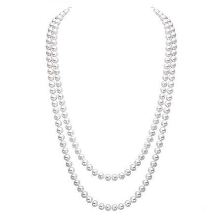 Merdia Elegant Women Lady Long White Sweater Created Pearl Necklace Beaded Necklace