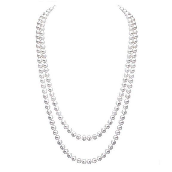 Merdia Elegant Women Lady Long White Sweater Created Pearl Necklace Beaded Necklace