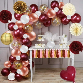 Burgundy/Maroon and White Birthday Decorations Combo Kit with White Net  Curtain Cloth and Fairy Lights 