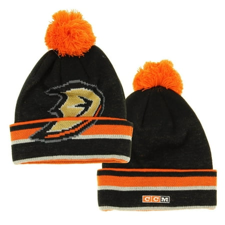 - NHL Reebok Anaheim Ducks Youth Deke Cuffed Knit Winter Hat With Pom, Black