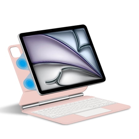 AJIUYU Magic Keyboard For iPad Air 11 inch M3 2025 M2 Pro Case Folio Smart Cover A3266 A3267 A3270 Wireless Touchpad Magnetic Backlight Pink