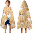 thumbnail image 3 of Corgi Dog and Footprints Hooded Bath Towel，50"x30" for Ages 3 To 12 Kids, Quick Dry Lightweight Soft Microfiber Hood Beach Towel Cover Up for Kids, 3 of 7