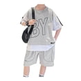 thumbnail image 1 of Jumpingount De ropa deportiva de verano a la moda con letras, Jersey, camiseta de manga corta con retazos, ropa de calle, trajes para niños conjuntos de ropa Gris ciento sesenta, 1 of 6