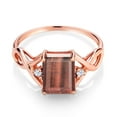 thumbnail image 2 of Gem Stone King 2.06 Ct Emerald Cut Red Tiger Eye 18K Rose Gold Plated Silver Ring, 2 of 5