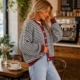 thumbnail image 6 of Womens Striped Cardigan Sweaters Long Sleeve Button Up Knit Tops Fall Winter Oversized Color Block Loose Open Front Casual Cardigan 2XL, 6 of 7