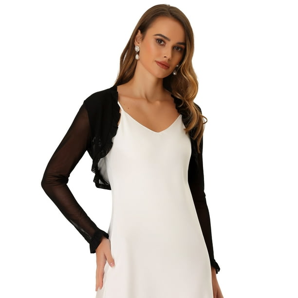 Sheer Mesh Shrug Allegra K Cárdigan de bolero recortado con volantes para mujer Negro L