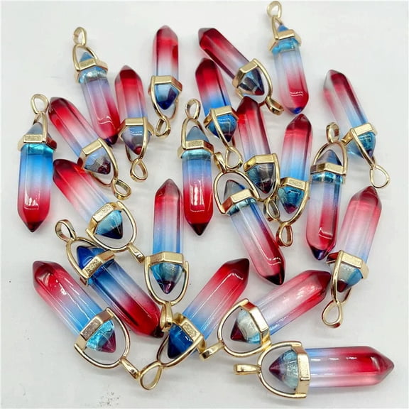 QQTDFG Wholesale Mixed Crystal 10pcs Hexagonal Column Stone Pendants for Jewelry Making-default