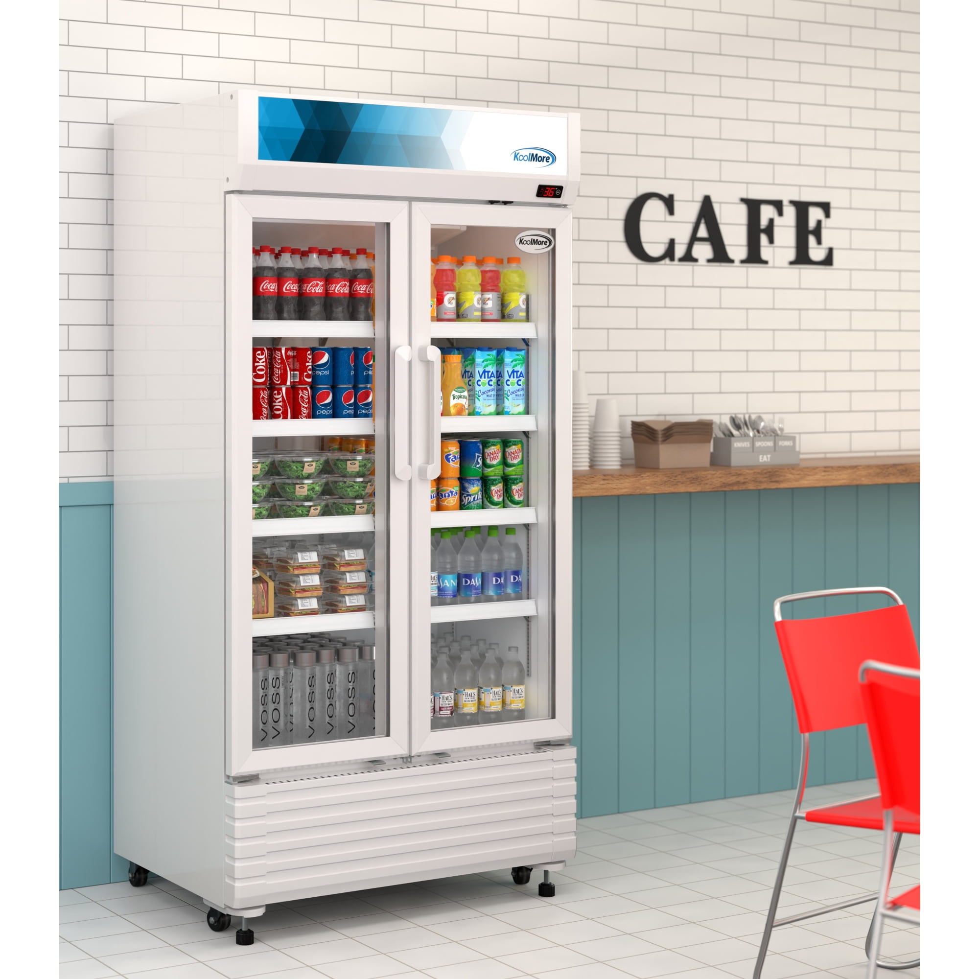 39 in. Commercial 2-Glass Door Merchandiser Refrigerator, 21.9 cu. ft. in White (KM-MDR-2GD-39)
