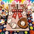 thumbnail image 3 of Erosebridal Bow Baseball Queen Sheet Sets, Cute Sport Bed Set for Girls and Boys, 4 Pieces, 1 Flat Sheet, 1 Fitted Sheet and 2 Pillowcases, 3 of 6