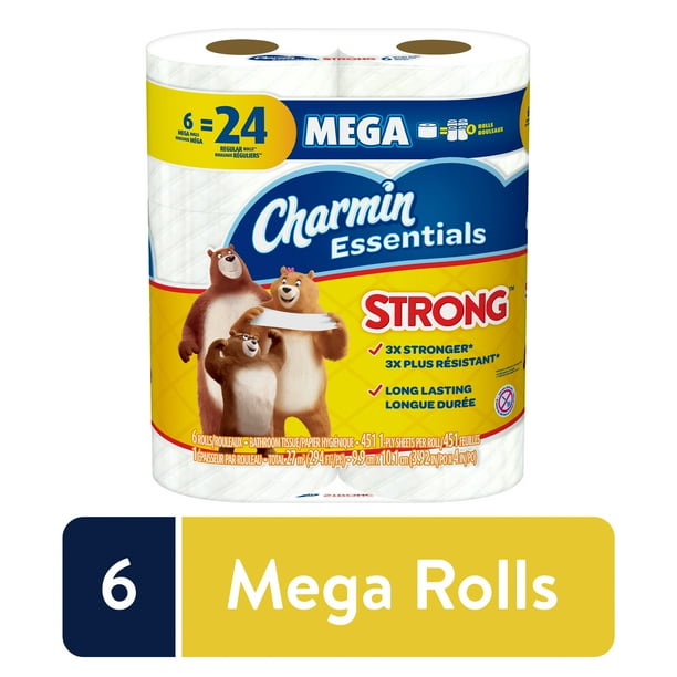 Charmin Essentials Strong Toilet Paper 6 Mega Rolls, 451 Sheets per