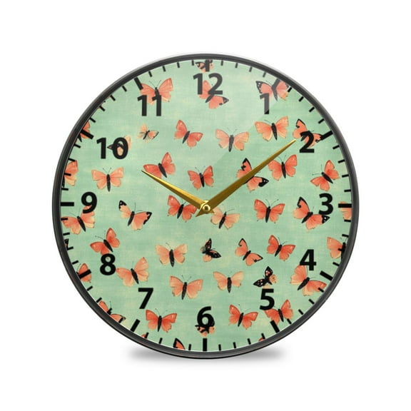 Orange Butterflies Wall Clock Modern Decor Acrylic Clock Golden Hands 9.5in