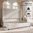 thumbnail image 2 of Amerlife King Size Bed Frame with 65" Tall Headboard, Upholstered Wingback Platform Design, Solid Wood Legs, Ash White, 2 of 9