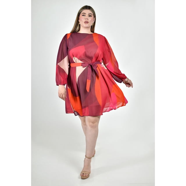 Vestido abstracto con cinto Roman Fashion /Tallas Extras, 3825 (Rojo) rojo 40