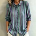 thumbnail image 2 of PBFRDSJ Womens 3/4 Sleeeve Striped Button Down Shirt Vintage Collar Loose Fit Casual Blouse for Office Business, 2 of 7