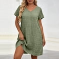 thumbnail image 6 of Smsaxvxz Summer Plus Size Dresses for Women 2026 Short Sleeve V Neck T-Shirt Dress Casual Solid Loose Flowy Midi Sundress Army Green 3XL, 6 of 6